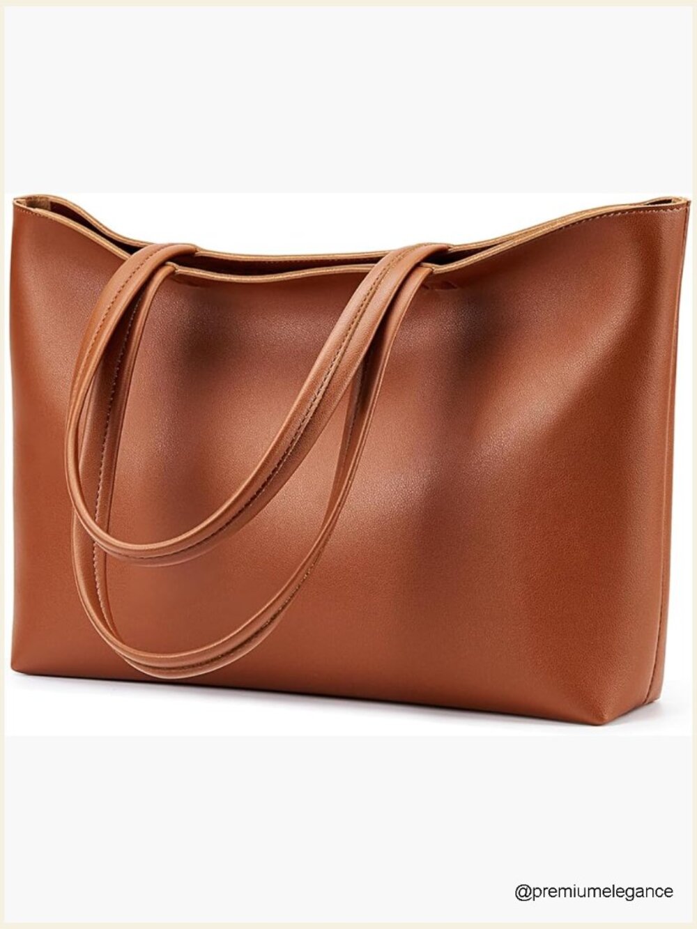 Large Faux Leather Tote Bag with Zipper Shoulder Strap Work Satchel